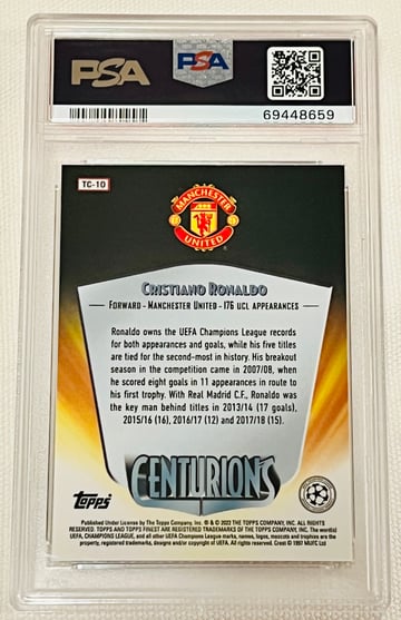 2021-22 Topps Finest UCL Cristiano Ronaldo 1998 Centurions #TC10 PSA10
