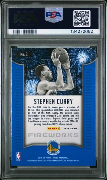 2015 PANINI PRIZM FIREWORKS #3 STEPHEN CURRY FIREWORKS-GREEN PRIZM PSA10