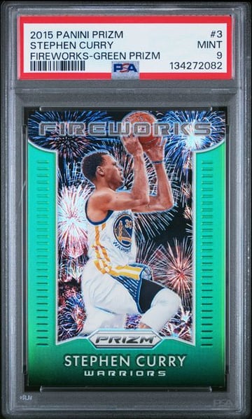 2015 PANINI PRIZM FIREWORKS #3 STEPHEN CURRY FIREWORKS-GREEN PRIZM PSA10