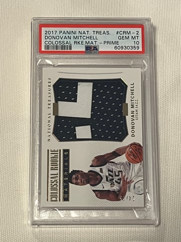 2017 National Treasures Donovan Mitchell Rookie Colossal Materials Prime Patch #14/25 PSA 10
