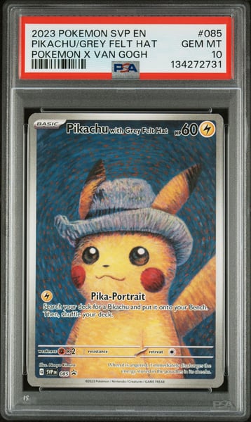 2023 POKEMON SVP EN-SV BLACK STAR PROMO 085 PIKACHU WITH GREY FELT HAT POKEMON X VAN GOGH PSA10