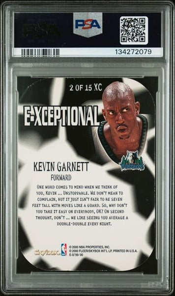 1999 SKYBOX E-X E-XCEPTIONAL #2 KEVIN GARNETT E-XCEPTIONAL-RED PSA10